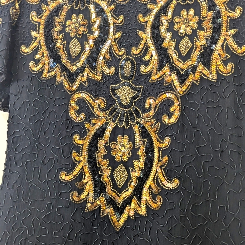 Black and Gold Embroidered Top